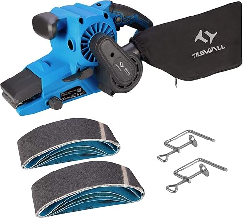 Ponceuse A Bande 900w Tilswall Ponceuse Bande 710rpm Avec 6 Vitesses Variables 10pcs Bandes Abrasives 2pcs Serre Joints Sac A Poussiere Bouton De Verrouillage Pour Poncage Parallele Et Angulaire Amazon Fr Bricolage