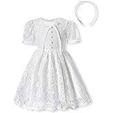 fioukiay Toddler Girls Lace Dresses Elegant Flower Dress Puff Sleeve Wedding Party Princess Dress