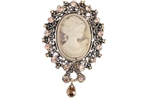 lureme Vintage Elegant Victorian Lady Beauty Cameo with Crystal Brooch Pin (br000017)