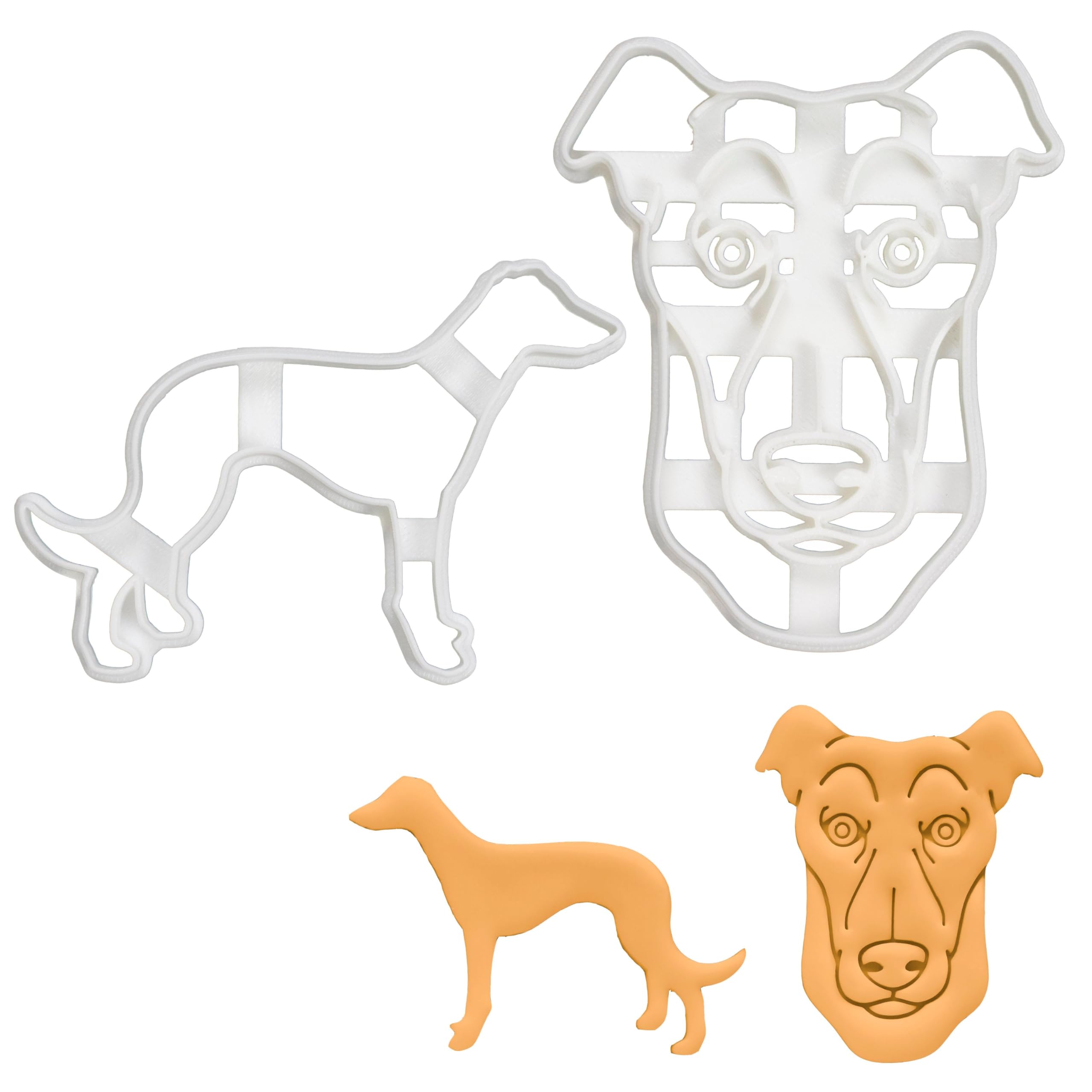 BAKERLOGY Set of 2 Greyhound Cookie Cutters (Designs: Face and Body) - Detailed Biscuit Cutter Design for Baking and Crafts, Ideal on Fondant, Dough, Clay