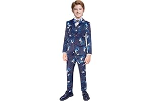Marvelous World Boys' 4-Piece Slim Fit Printed Tuxedo Suit Set, Jacket, Vest, Pants and Bow tie