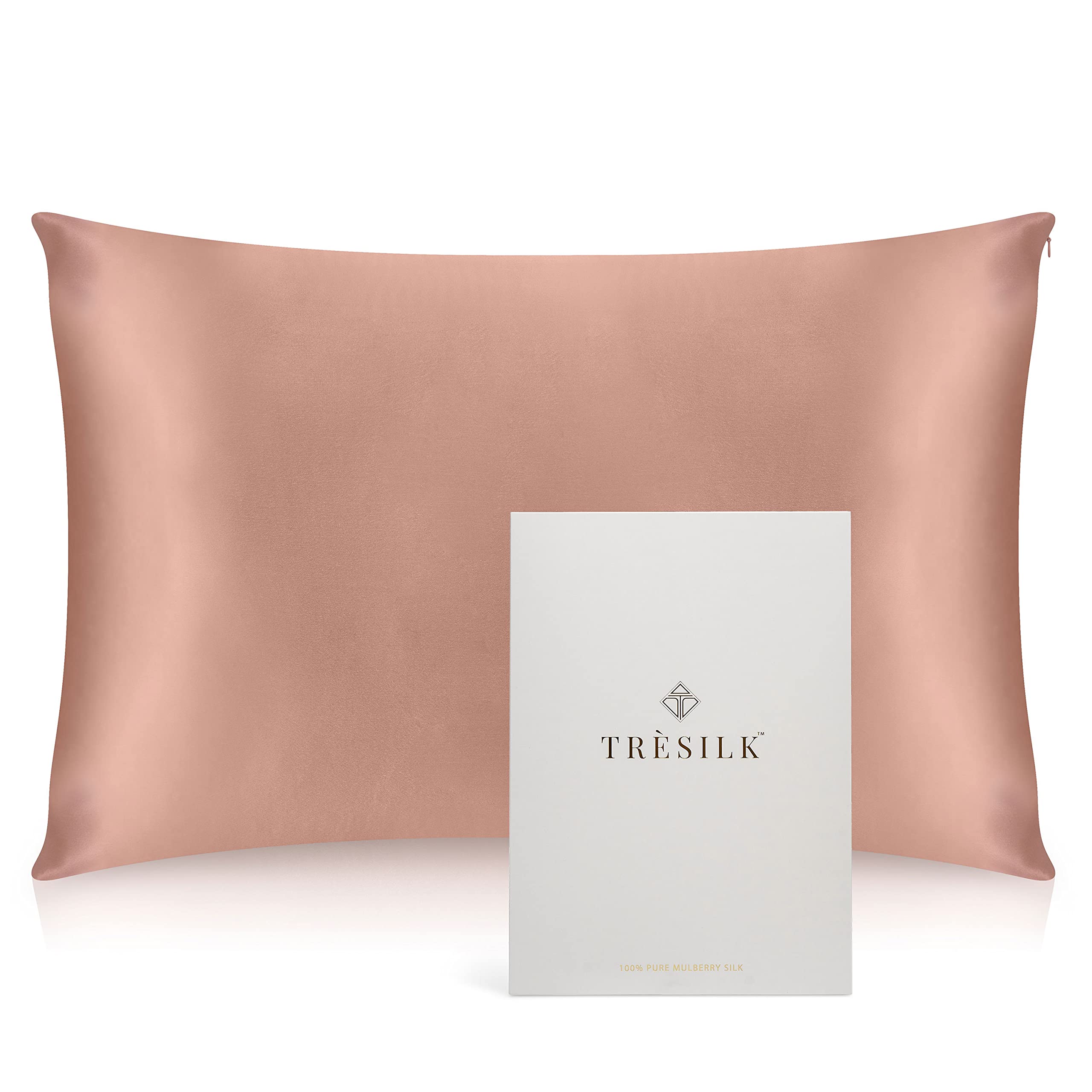 22 Momme 100% Mulberry Silk Pillowcase Cover (50x75CM 1 Piece) for Hair and Skin Hidden Zipper Naturally Hypoallergenic Both Sides TRÈSILK (Pink)