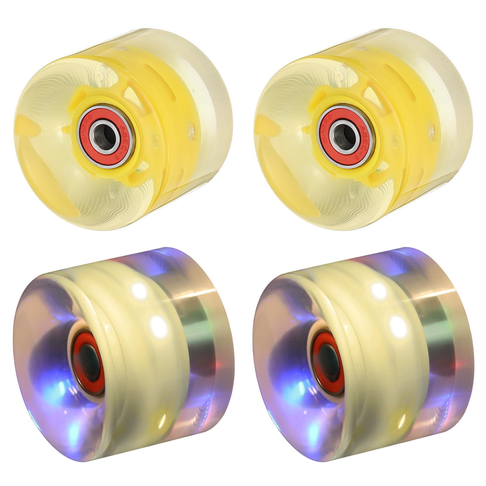 PATIKIL Light Up Skateboard Wheels 60x45mm, 4 Pack 78A PU Roller Skate Wheels with Bearings for Outdoor Cruiser Street Double Row Skating Replacement, Yellow