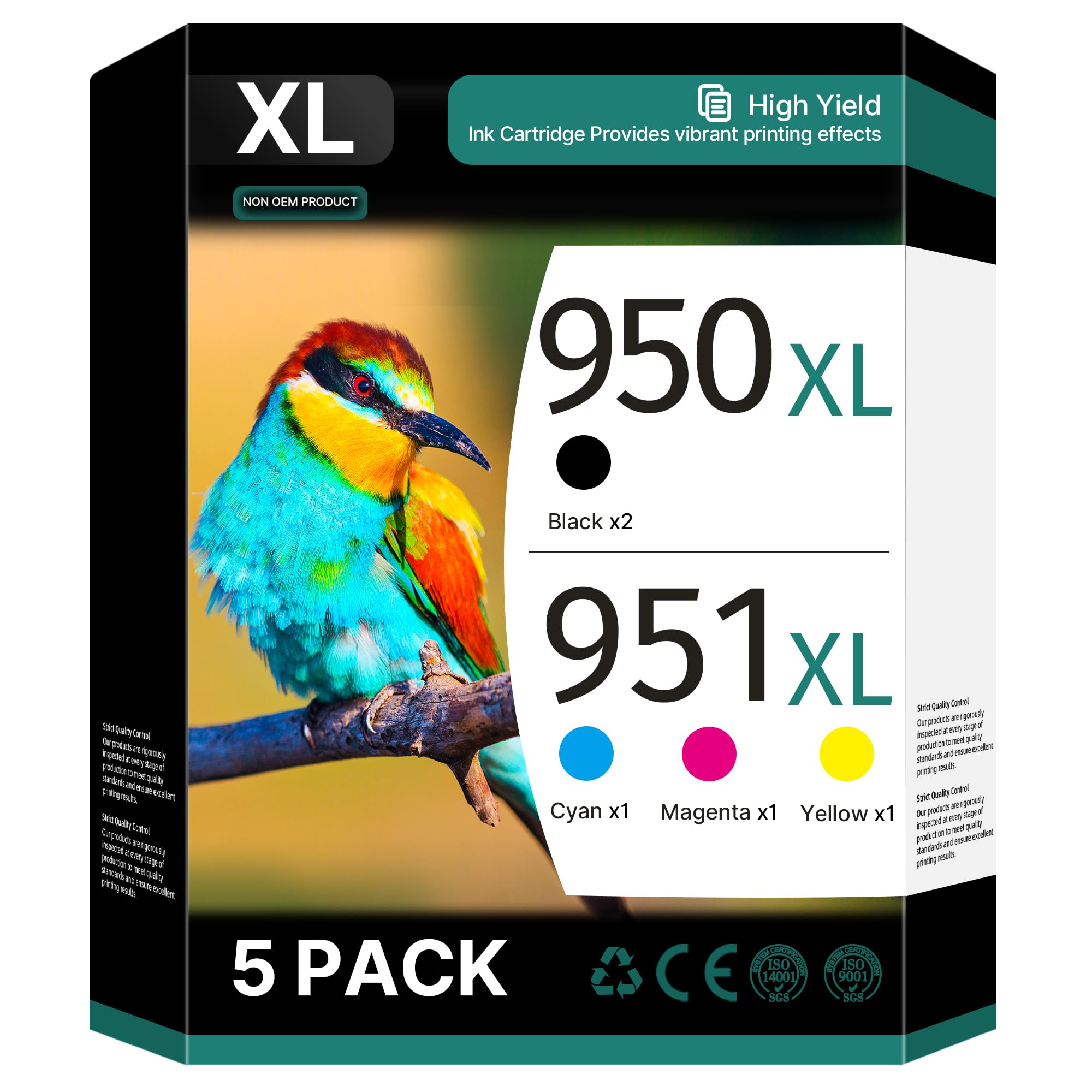 Photo 1 of 950XL and 951XL Ink Cartridges Combo pack (5-Pack) Replacement for HP 950XL 951XL Ink Cartridges for HP Printers OfficeJet 8600 Series Pro 251dw, 8100, 8600 Series,C2P01FN, 2 Black,Cyan,Magenta,Yellow