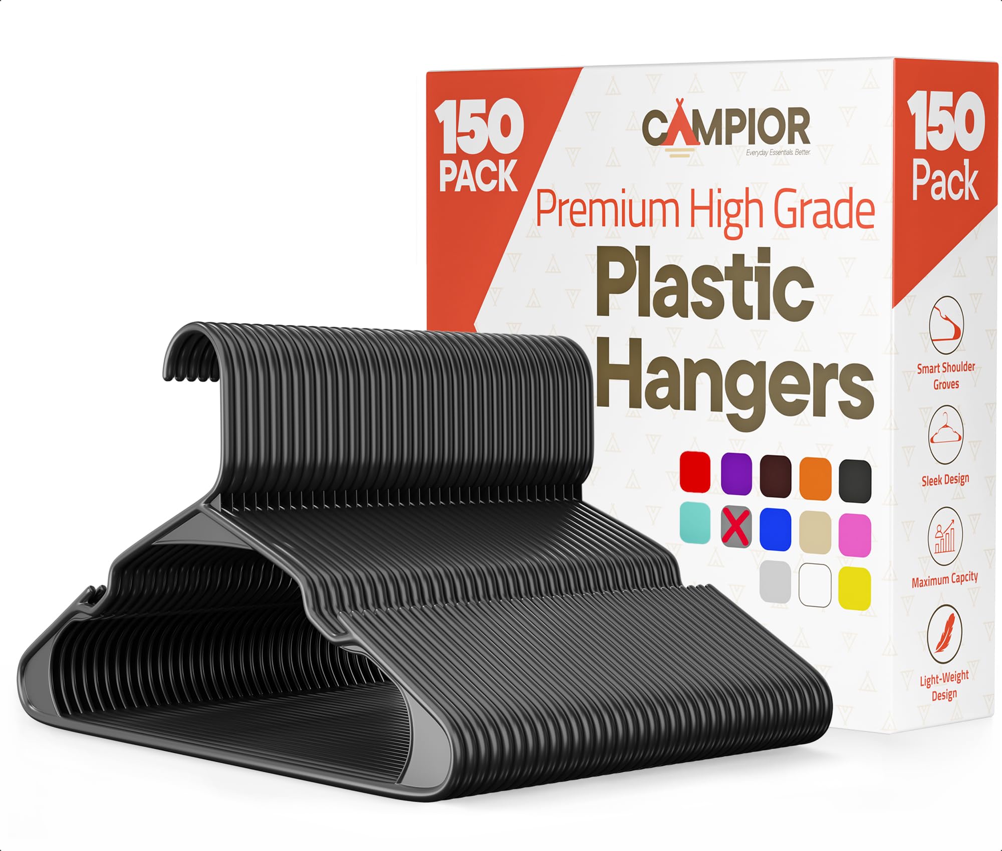 Gray Plastic Hangers 150 Pack– Heavy-Duty Plastic Hangers Slim and Space-Saving, Durable and Lightweight PP with Non-Slip Shoulder Notches for Slip Dresses, Suits, Jackets & Camisoles Image