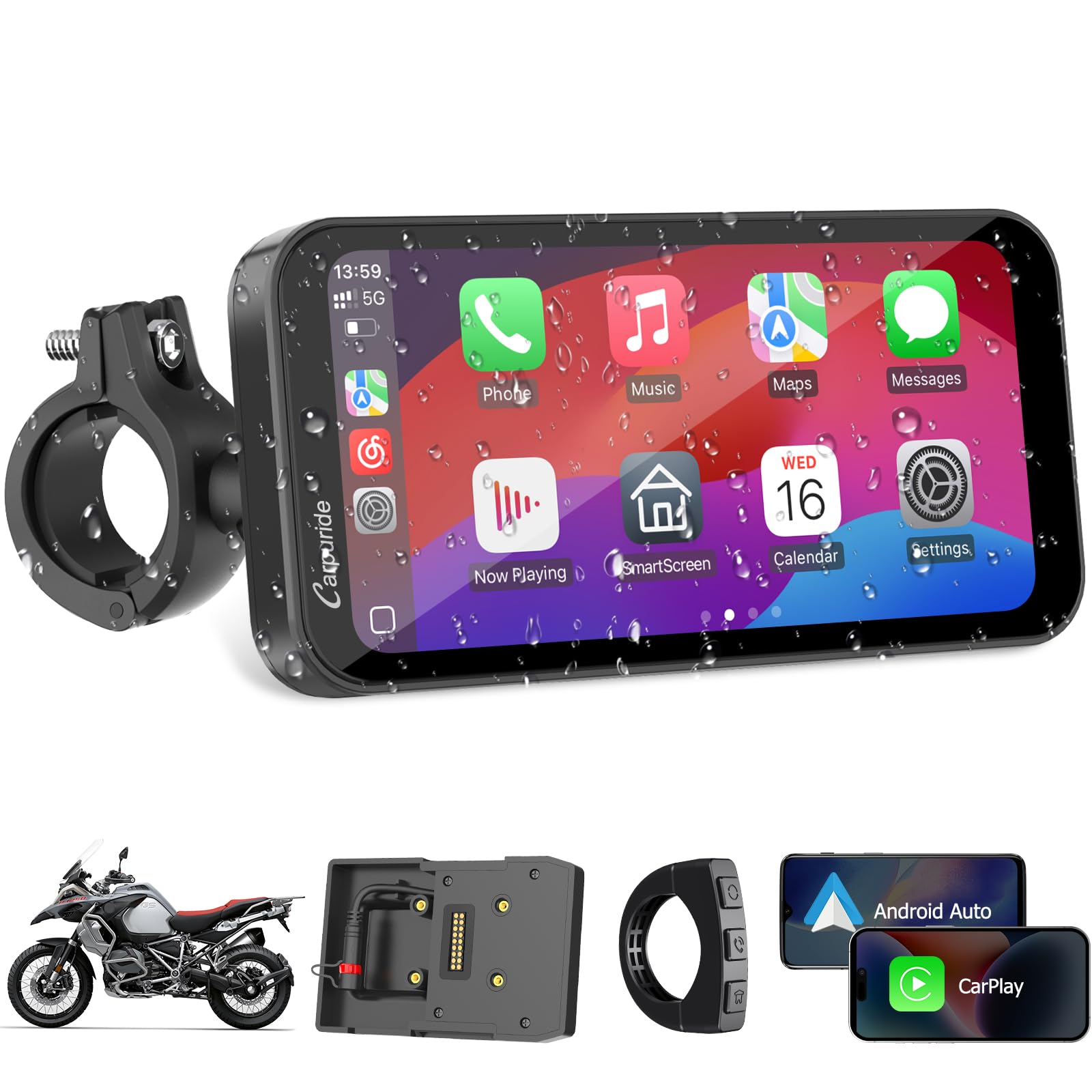 Carpuride W603B Pantalla Carplay para motocicleta de 6,3 para R1200GS R1250GS S1000XR