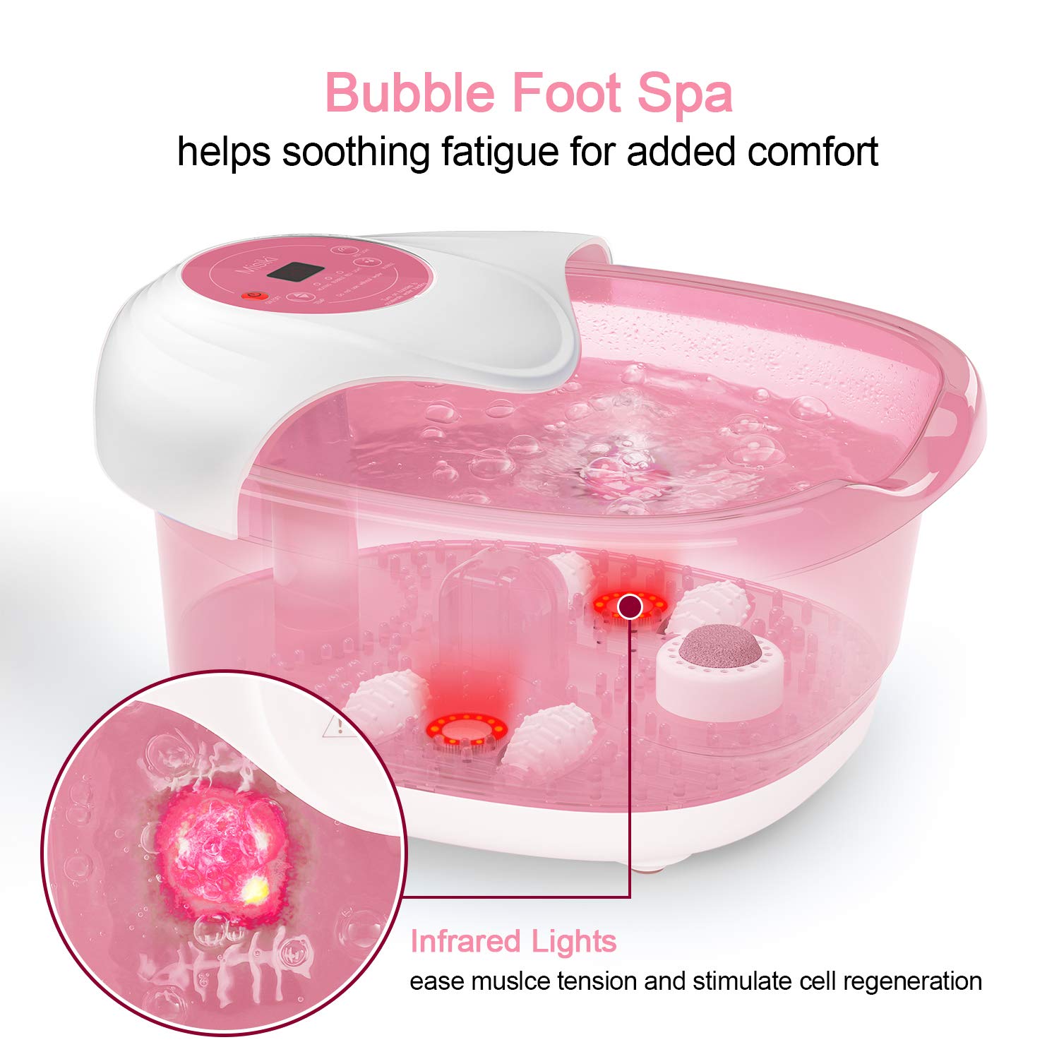Foot Spa Misiki Foot Bath Massager with Heat Bubbles Vibration and Auto Shut-Off, 4 Massage Rollers and Pedicure Stone for Acupressure Shiatsu Massage to Relieve Feet Muscle Pain …: Beauty
