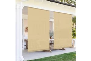 AwnPro Outdoor Shade Blinds Patio Roll Up Blackout Shades Exterior Roller Privacy Screen for Pergola Balcony Porch Carport Deck Window 8'W x 12'H Beige Striped Hollow