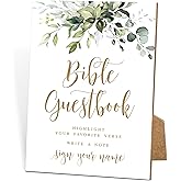 Bible Guestbook Wooden Sign with Stand, Greenery Gold Bridal Shower Decorations, Wedding Guest Book Alternative, Wedding Signs for Ceremony and Reception, Engagement Party Decor, 37