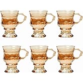 MQMCPDS Set of 6 Turkish Tea Cups – Glass Tea Cups with Handles and 5-Ounce Footed Glass Coffee Mugs, Suitable for Serving Both Hot and Cold Beverages. (style-B)