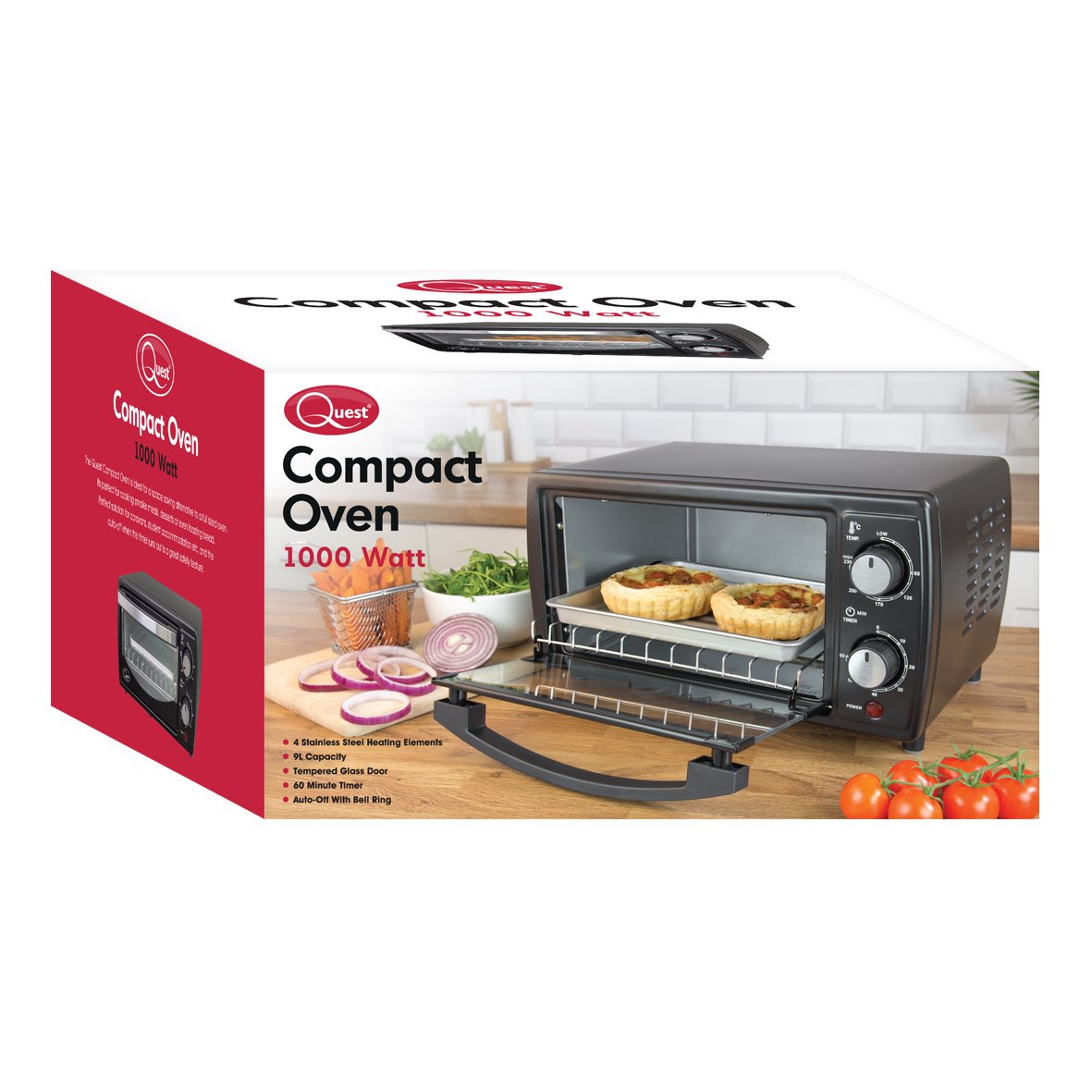 Quest 35400 Mini Oven, 9 Litre, Black [Energy Class A], 1000 W, 9