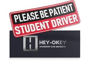 HEY-OKEY Student Driver Magnet for Car - Please Be Patient Reflective Magnetic Bumper Sticker - Removable Novice Rookie Safety Attention Sign - Weather-Resistant - 10 x 3.5 inches - Black/Red