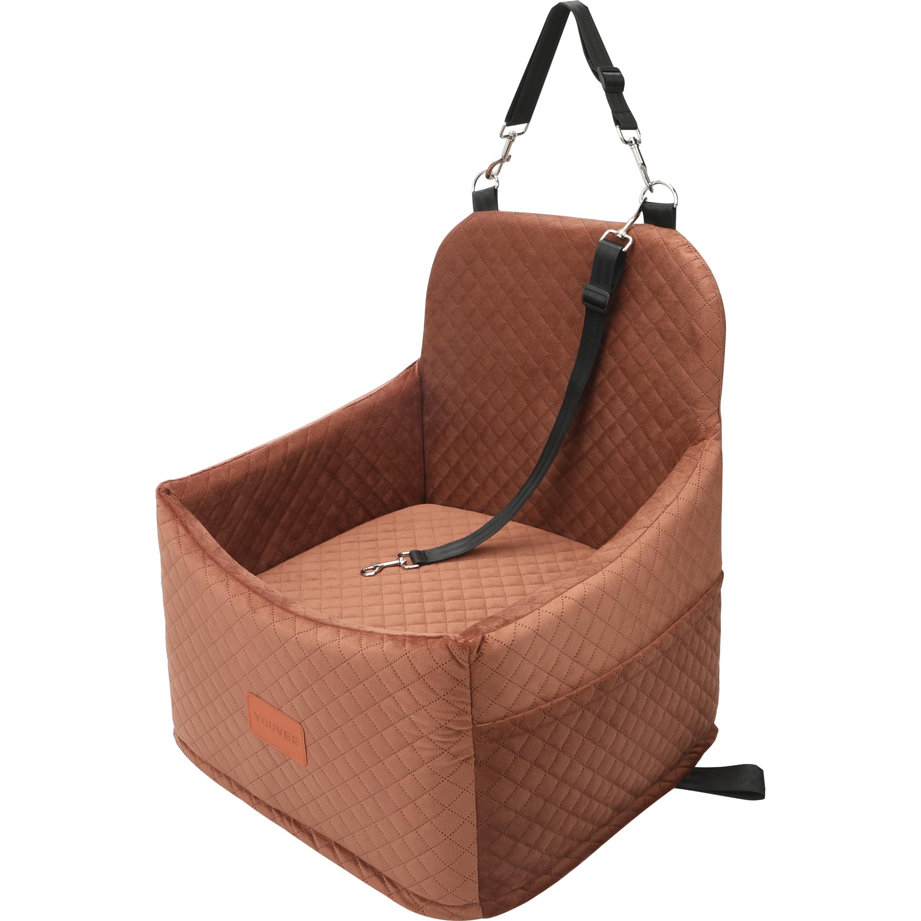 Youvee Dog Booster Car Seat,Interior Height 6 Inches Elevated Pet Car Seat for Small Dog up to 30 lbs,Safety,Comfortable,Fully Detachable and Washable(View Ⅰ-Brown) Image