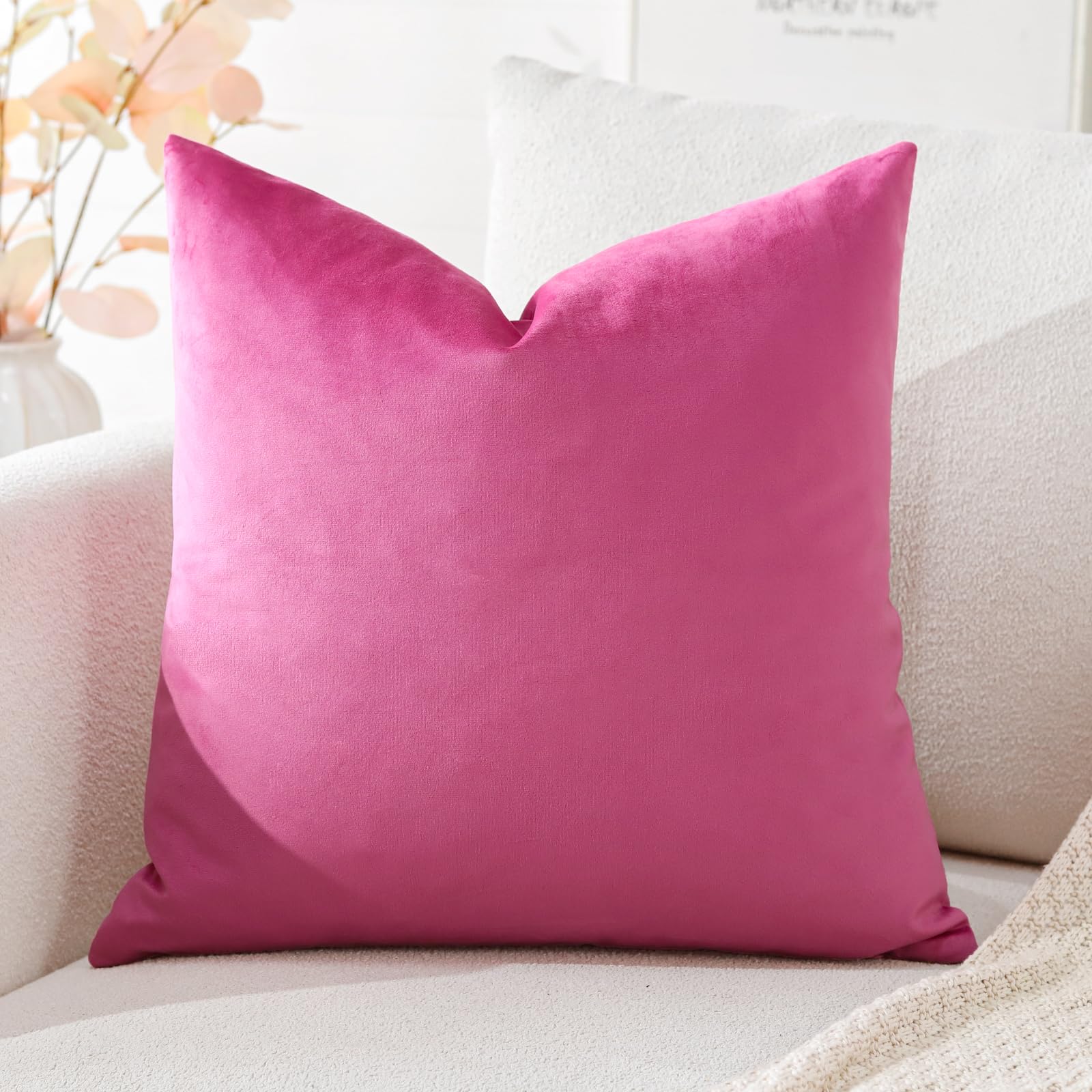 Artscope Luxury Velvet Cushion Covers Decorative Square Pillowcases Soft Solid Cushion Cases for Couch Sofa Bedroom Home Decor 45x45cm Hot Pink