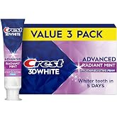 Crest 3D White Advanced Toothpaste, Radiant Mint, 3.3 oz (Pack of 3), Whiter Teeth in 5 Days, Enamel Safe Fluoride Anticavity Toothpaste for Stain Removal and Prevention
