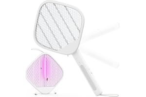 EVERSEE Electric Fly Swatter Foldable, Powerful 4000V Bug Zapper Racket, Mosquito Killer w/Purple Light, Rechargeable 1200mAh Insect Killer, 3-Layer Safe Design, Hanging Standing Portable for Indoor Outdoor