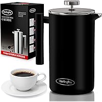 SterlingPro French Press Coffee Maker-Double Walled Large Coffee Press with 2 Free Filters- Granule-Free Coffee, Stylish…