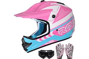 ROOZO Youth Dirt Bike Helmet DOT Certified - Full Face Motorcycle Helmet for Off-Road, ATV, Street Riding, Includes Adjustable Goggles & Protective Gloves