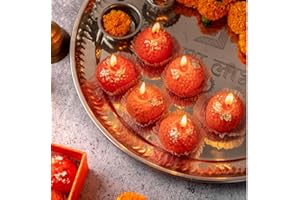 LETZ CELEBRATE 6 Pc Motichoor Laddoo Wax Diyas, 1 Pc Happy Diwali Toran & 4 Pc Paper Frill Indian Pooja Backdrop, Diwali Decorations For Home, Diwali Gifts, Indian Sweets, Diwali Diya [NOT FOR CONSUMPTION]