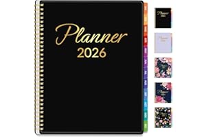 GNL 2026 Planner, Weekly and Monthly Planner January - December 2026, 8.5" x 11" Monthly Planner with Waterproof Flexible Cover, Spiral Binding Notebook with Colorful Tab, Pockets, Bookmark, Black