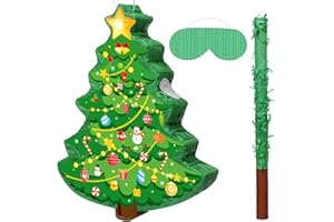 HARRYCLE Christmas Tree Piñata 16 Inch Christmas Mexican Piñata with Stick Blindfold Xmas Piñatas Bundle for Xmas Birthday Holiday Game Favors Photo Prop Decoration