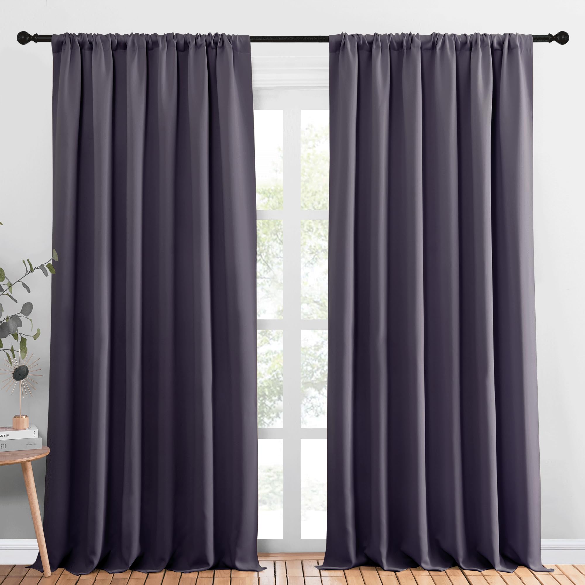 NICETOWN Blackout Curtains Window Draperies, Greyish Purple, Set of 2, 70 by 95 inches Long, Window Treatment Thermal Insulated Solid Room Darkening Drapes for Bedroom Image