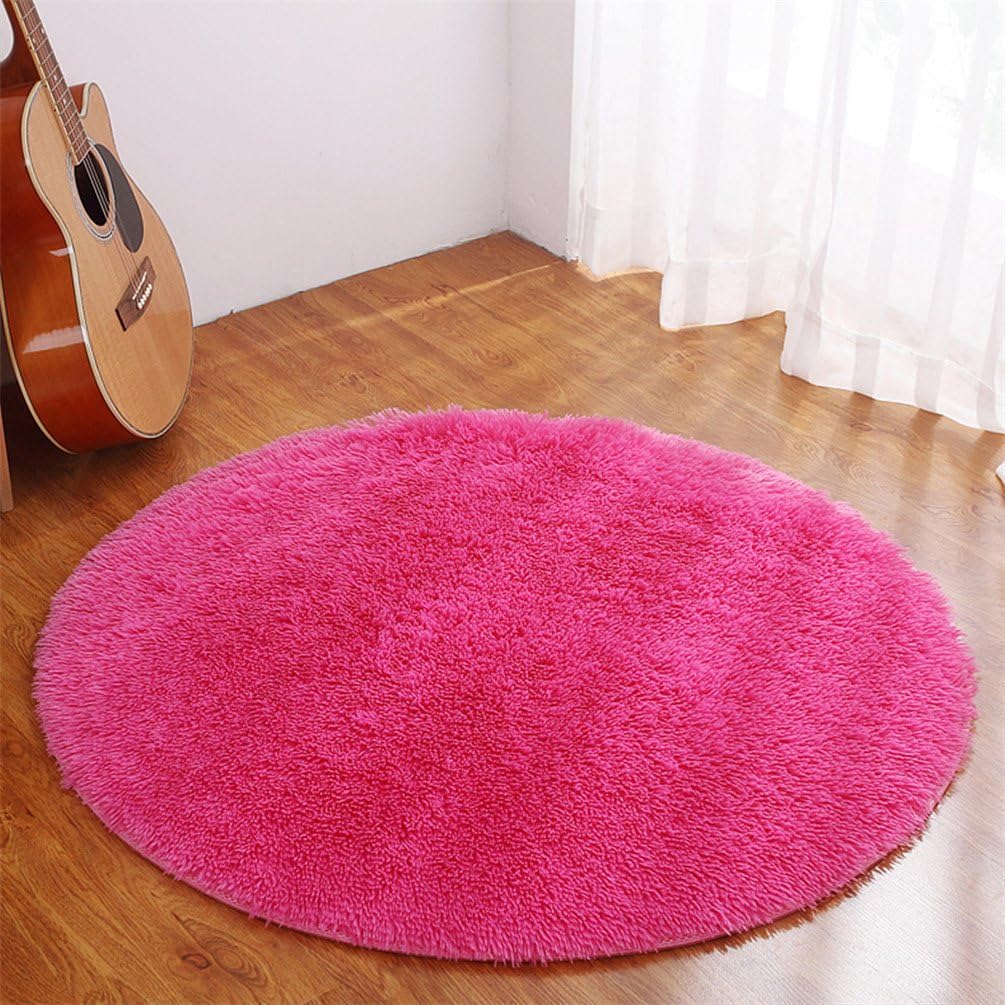 moonrug Super Soft Thick Nursery Rug Anti-Skid Fluffy Round Children Area Rug for Bedroom Kids Room Woman Yoga Mat, 4 Feet, Hot Pink