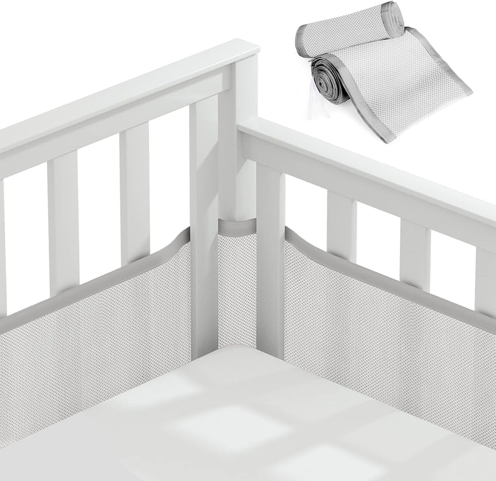 Vicloon Cot Bumper 2Pcs Breathable Mesh Crib Rail Cover Grey 340x30cm