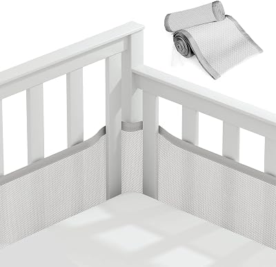 Vicloon Cot Bumper 2Pcs Breathable Mesh Crib Rail Cover Grey 340x30cm