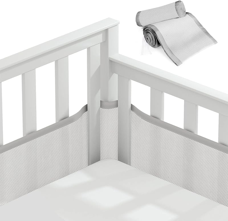 Vicloon Cot Bumper 2Pcs Breathable Mesh Crib Rail Cover Grey 340x30cm