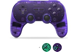 AKNES 8BitDo Pro 2 Bluetooth Wireless Controller for Switch/Switch OLED with Joycon Thumb Grip Caps - Gamepads for Steam Deck, MacOS, iOS, PC, Android & Raspberry Pi (Clear/Transparent Purple)