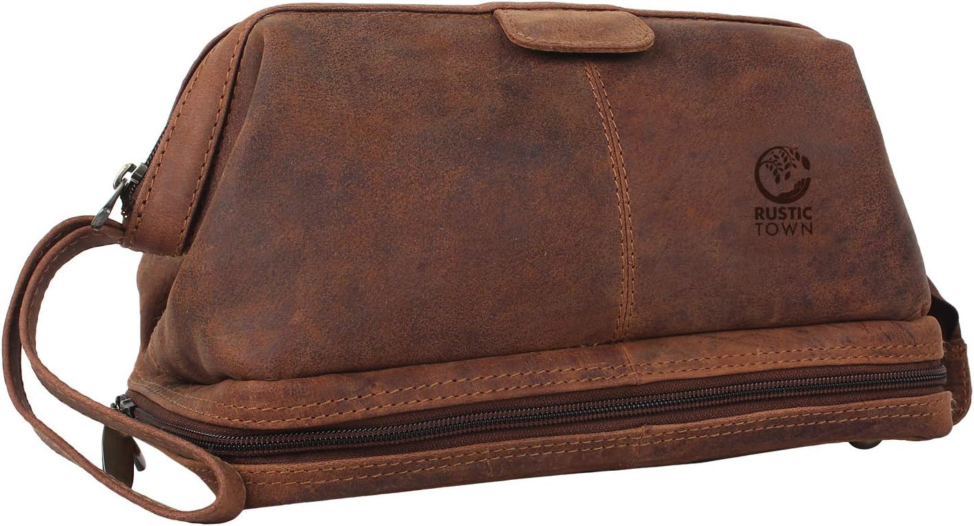 Mens Leather Wash Bag - Handcrafted Toiletry Bag for All Your Travel Toiletries, Brown