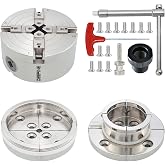 DEEFIINE 4" Nickel Plated Wood Lathe Chuck Set 1"x8TPI &amp; 3/4"x16TPI Adapter | 4 Jaw Self Centering Wood Turning Chucks with Round Jaw and Wide Jaw. (2 )