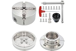 DEEFIINE 4 Inch Wood Lathe Chuck Set 1" x 8 tpi Thread & 3/4" x16TPI Adapter, Nickel Plated Self Centering 4 Jaw Wood Turning