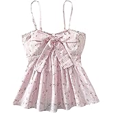 Milumia Women's Floral Plaid Bow Peplum Cami Crop Top Summer Vacation Smocked Ruffle Tops