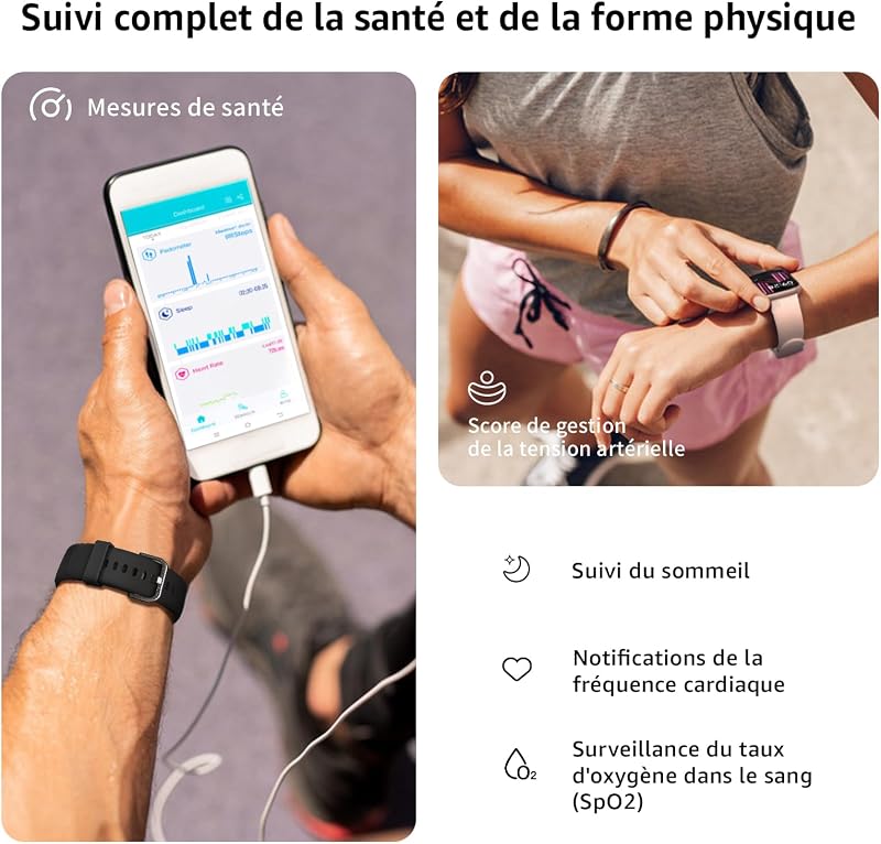 Montre Connectée Homme Femme avec Appels Bluetooth, Écran 1.85" HD Smartwatch Sport (140+ Modes), Cardiofréquencemètre, Moniteur de Sommeil, Étanche IP68 pour Android iOS