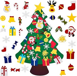 4FT DIY Felt Christmas Tree Set with 36pcs Ornaments 5M 50LED Warm White LED String Lights - Wall Hanging Felt Xmas Tree for Kids Toddlers Christmas New Year Gift Decorations Party Supplier