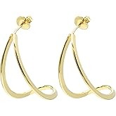 Gold Tone Hoop Earrings for Women, 18k Yellow Gold Filled (1.2" Concave Half Hoop)