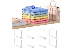 OKPOW Shelf Dividers for Closet Organization: 8" Tall X 12" Deep, Acrylic Clear Sturdy Separators for Clothes Purse, Adjustable, Removable, Easy to Install, Storage for Wood Cabinet Housewife, 8 Pack