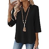 LOMON Womens 3/4 Sleeve Tops V Neck Cotton Linen Work Blouse Polo Shirts for Women Business Casual 2026