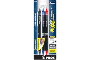 Pilot, FriXion Synergy Clicker Erasable, Refillable, Retractable Gel Ink Pens, Extra Fine Point 0.5 mm, Pack of 3, Black, Blue & Red