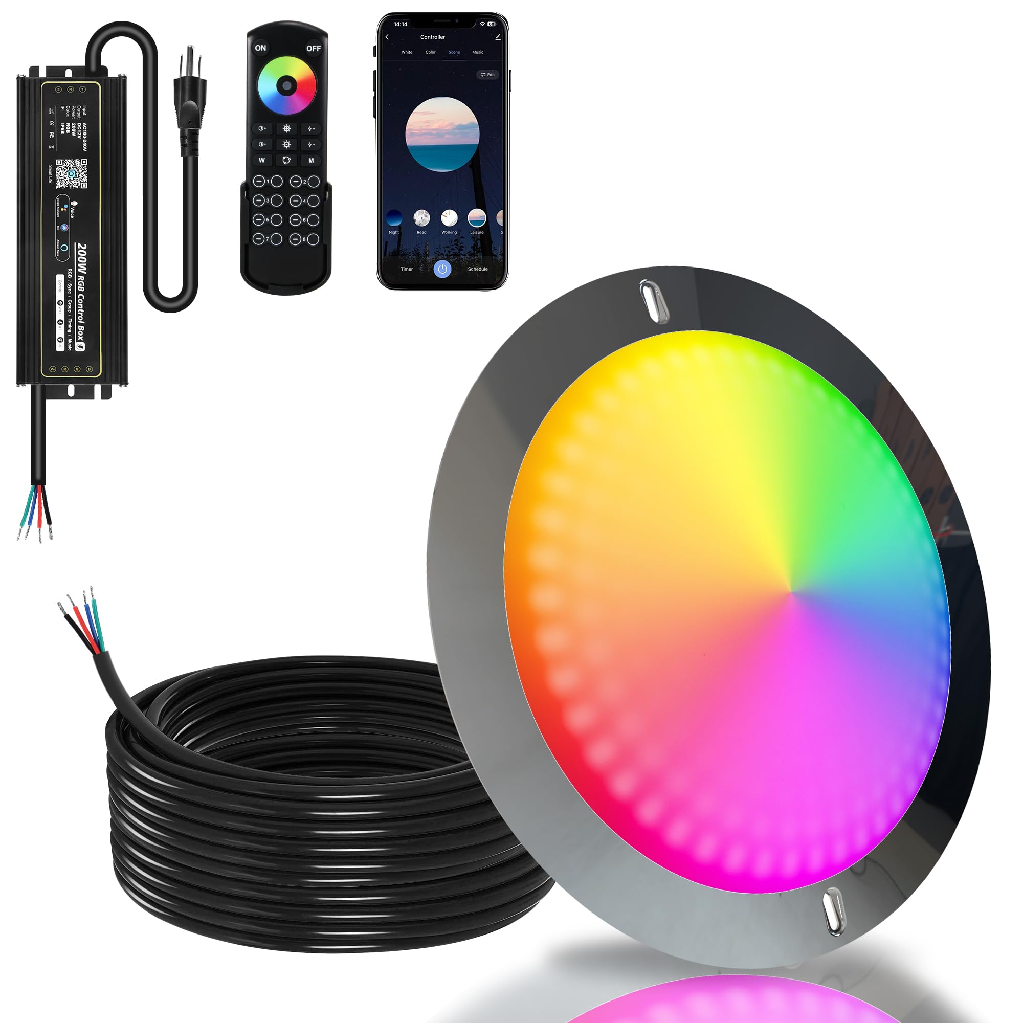 Photo 1 of Goldlife P12 11Inch LED Pool Light for Inground Pools with 50FT Cord, 120W 12000LM 120V Stainless Steel Underwater Lights with Fixed Connector, IP68 Waterproof Swimming Pool Light with RGB Controller