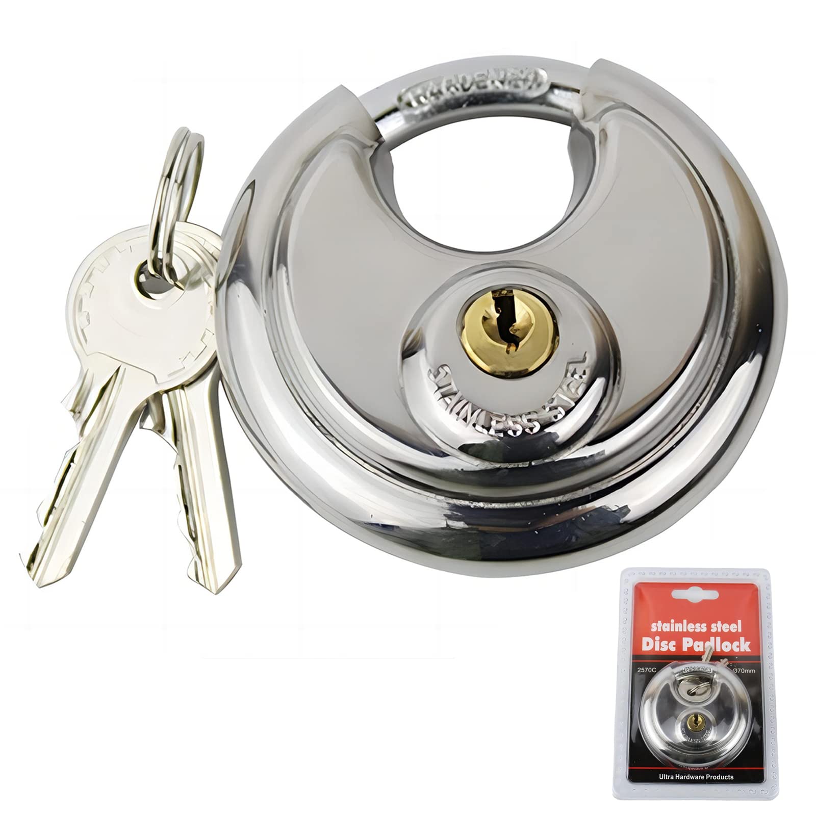 Bailinks Heavy Duty Disc Padlock, Key Padlock Outdoor, Stainless Steel Padlocks Outdoor Heavy Duty Waterproof Anti Cut for Sheds, Fence, Storage Units, Garages with 2 Keys