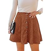 HERBATOMIA Women’s Button Front Mini Skirt A-line Pleated Corduroy Skater Skirts for Women with Pocket