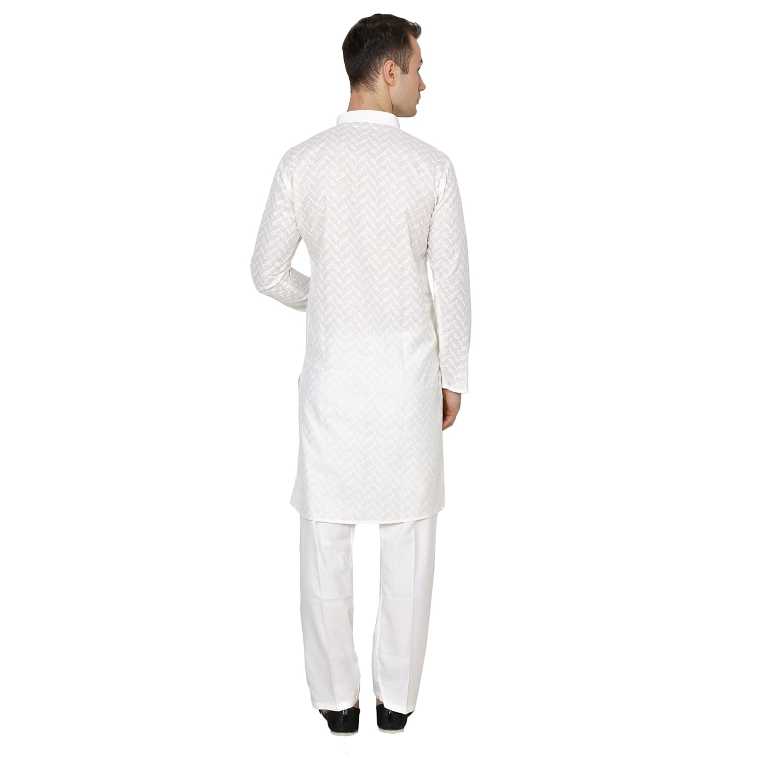 royal men's lucknowi chikan embroidered 100% cotton comfortable kurta churidar pyjama set