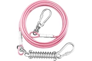 EVILPLAN Dog Tie Out Cable for Outside,20FT Long Dog Leash&Chains with Swivel Hook and Shock Spring,Small-Large Dog Runner Cable for Yard,Heavy Duty Dog Lead Line for Outdoor and Camping (500lbs 20FT, Pink)