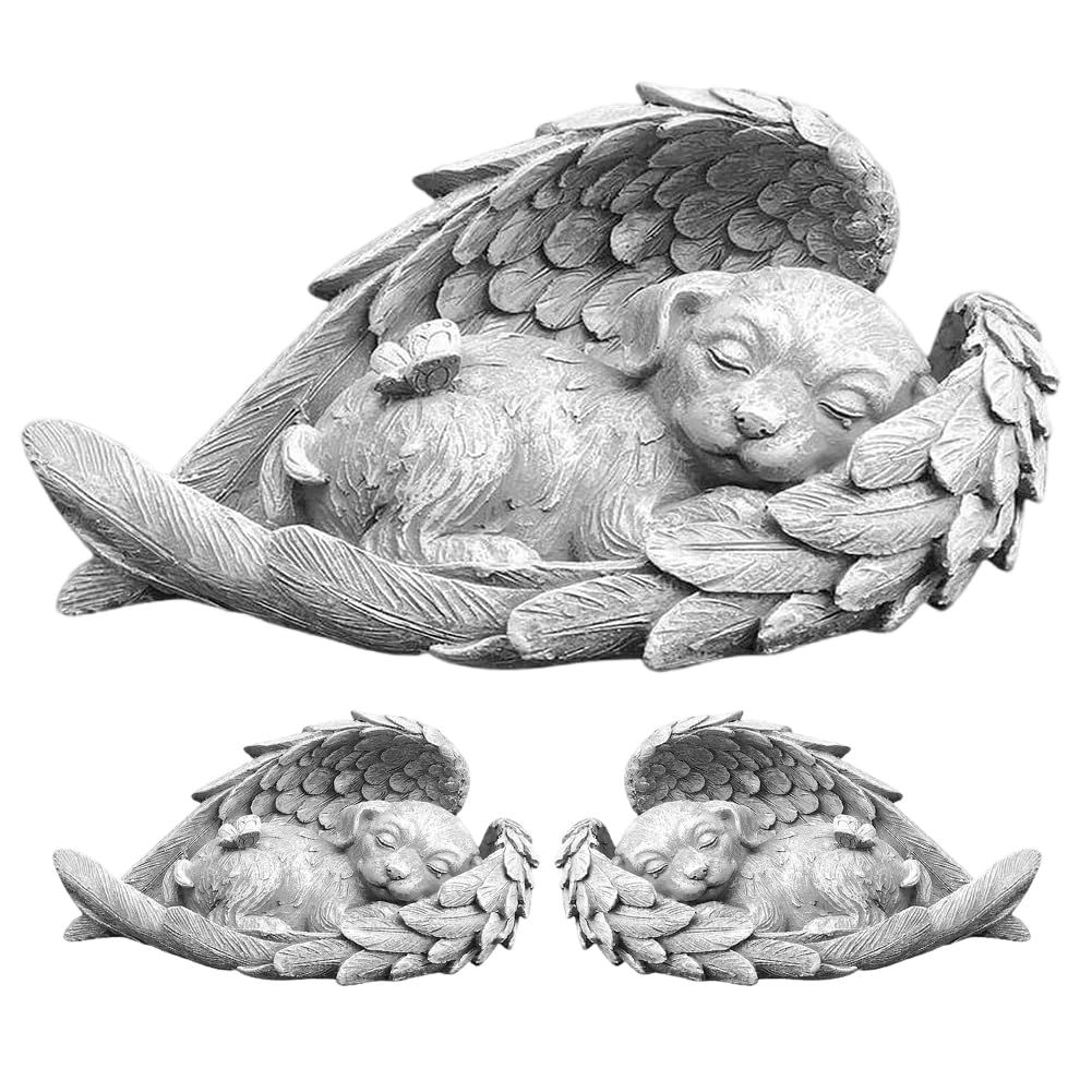 BXZGLHF Pet Memorial Tombstone,Resin Dog Memorial Statue,Angel Pet Memorial Grave Marker Mourning Dog Angel Wings Statue in Memory of Precious Pet