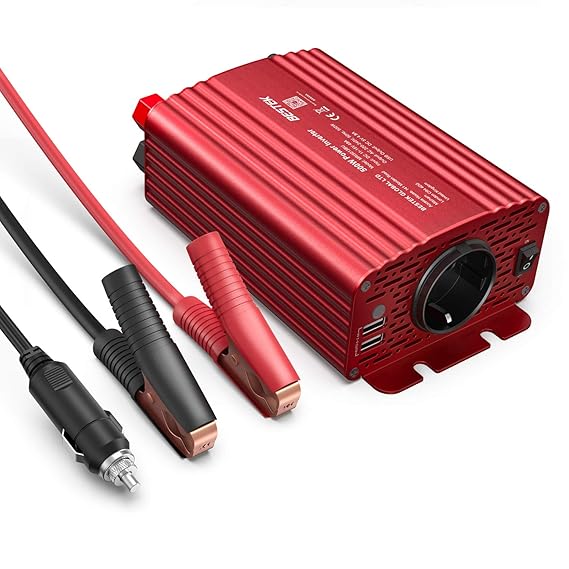Wechselrichter 500W/BESTEK Spannungswandler DC 12V auf AC 230V/KFZ Inverter mit TÜV Zertifiziert und 2 USB Anschlüsse inklusi