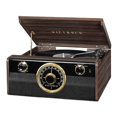 Victrola Metropolitan – 4-in-1 Bluetooth Record Player & Multimedia Center – 3-Speed Belt Driven Turntable with Built-in Speakers, AM/FM Radio, Wireless Music Streaming, Aux and RCA Outputs (Espresso)