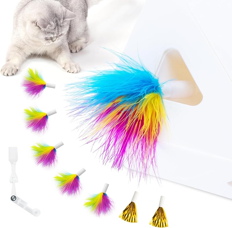 Migipaws Rainbow Feather Replacement 6 Pcs for MigiBox Cat Toy + 2 Free Mylar